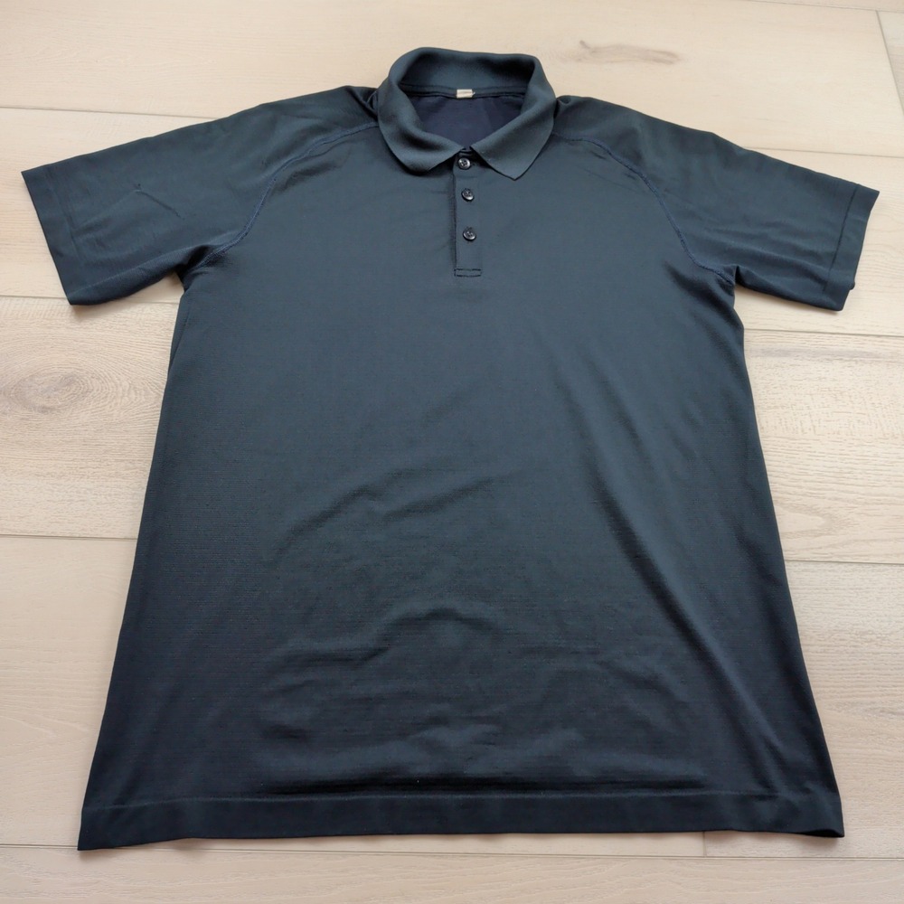 Lululemon Metal Vent Tech Polo Shirt Mens Large Navy Blue Short Sleeve Golf Gym